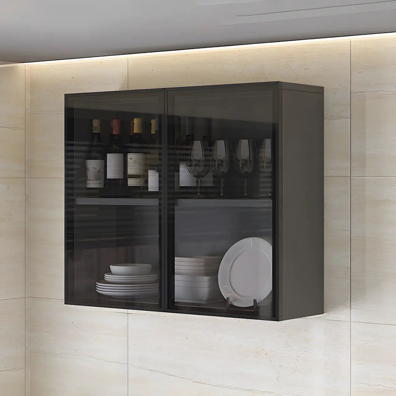 vaisselier mural en bois gris pour cuisine