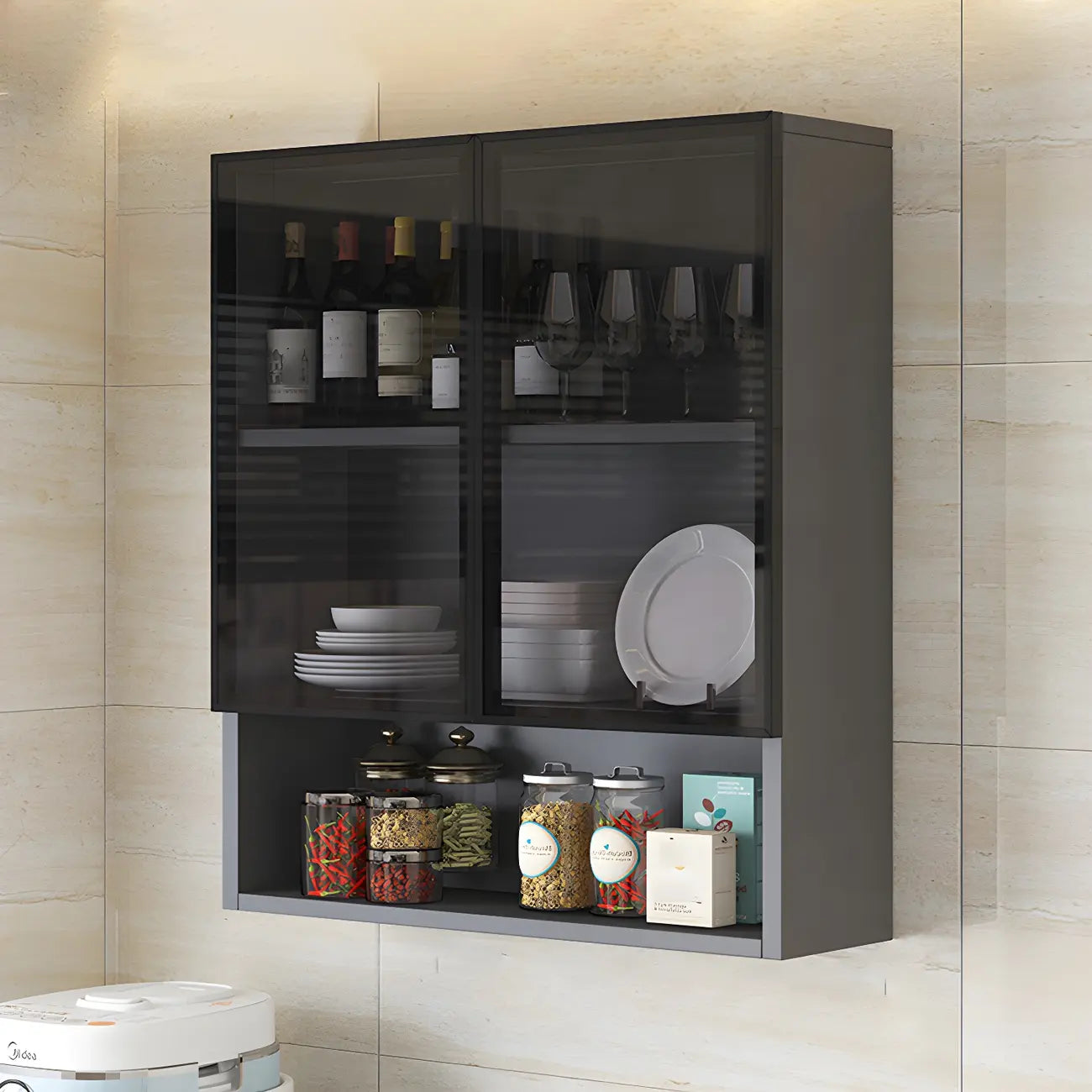 vaisselier mural en bois gris pour cuisine