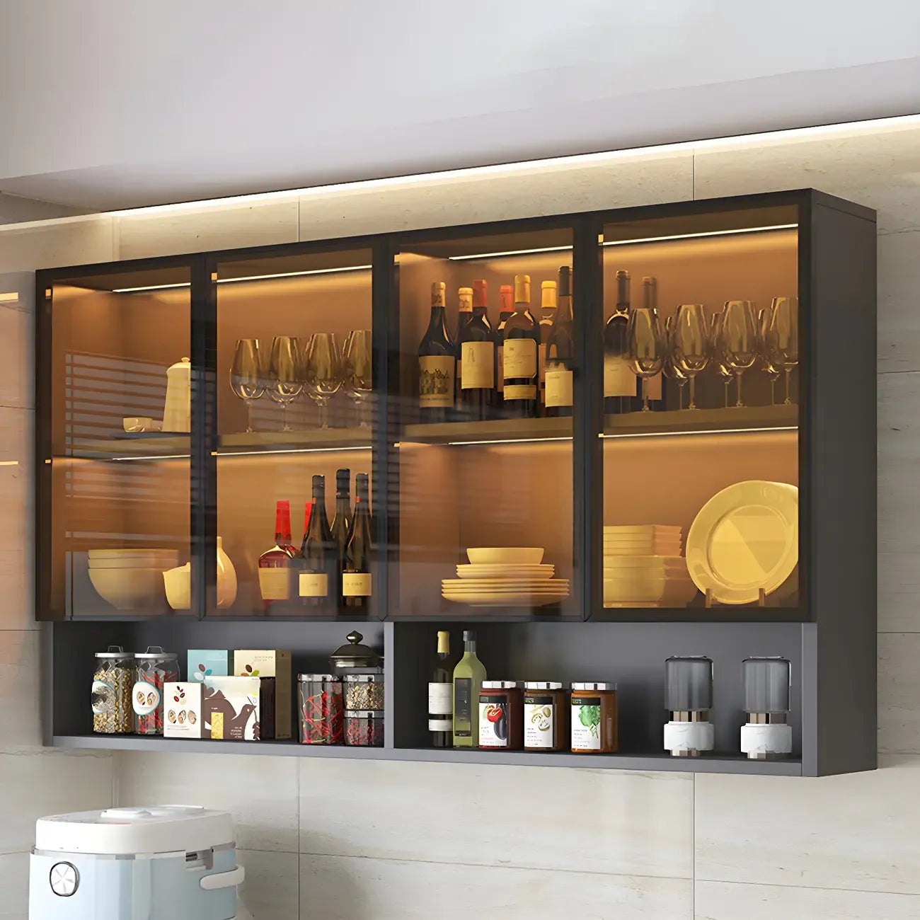 vaisselier mural en bois gris pour cuisine