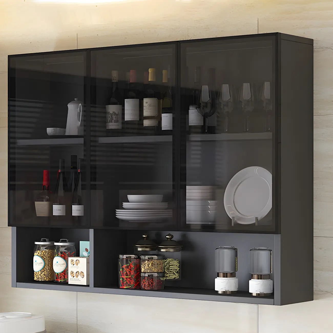 vaisselier mural en bois gris pour cuisine