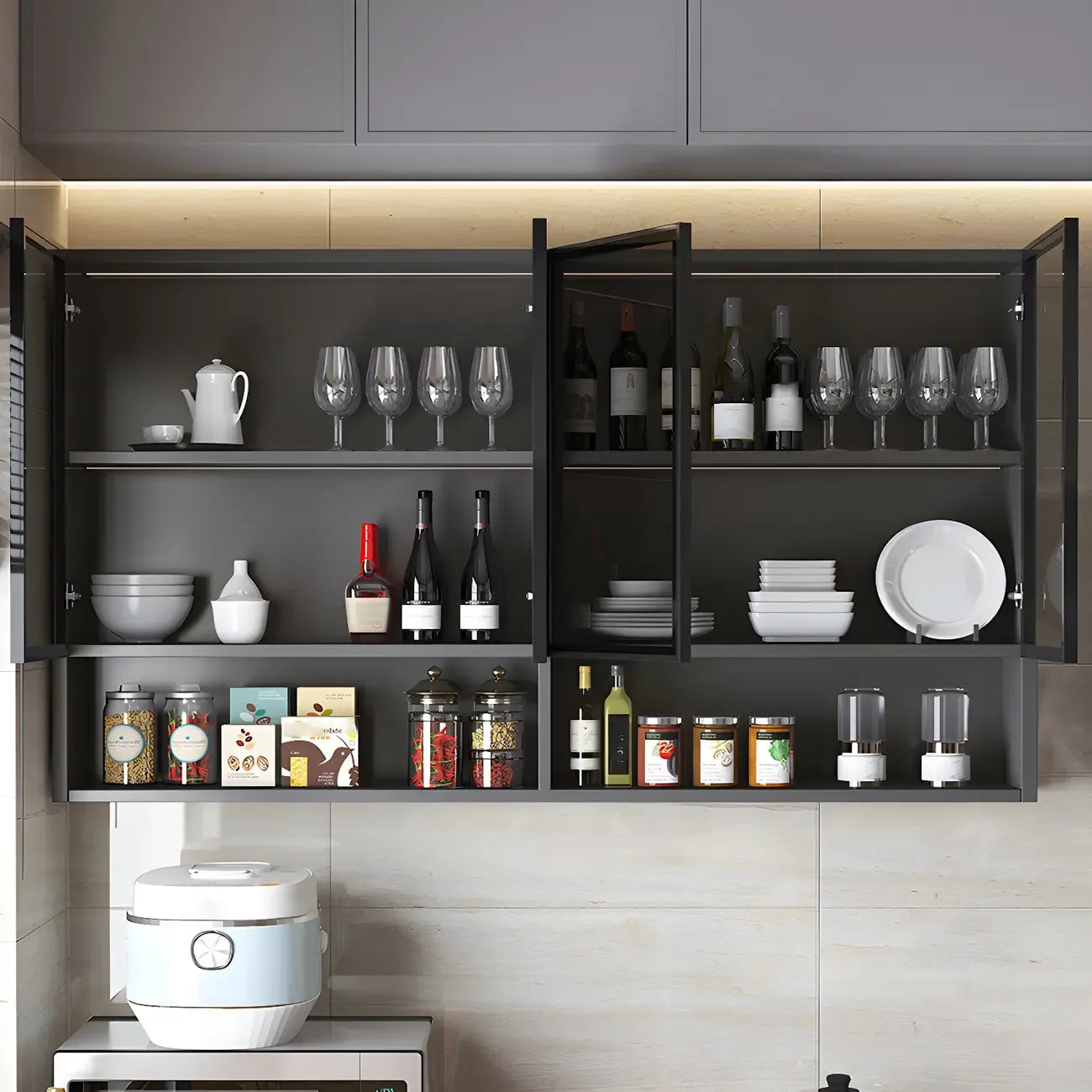 vaisselier mural en bois gris pour cuisine