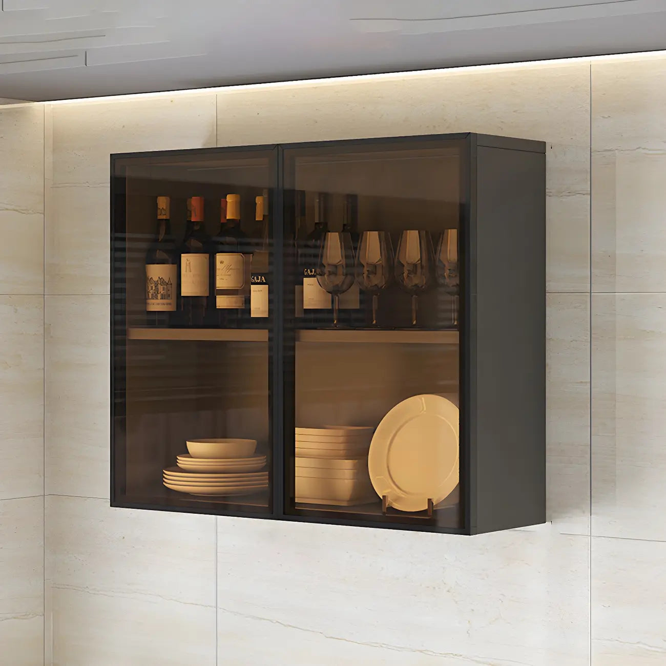 vaisselier mural en bois gris pour cuisine