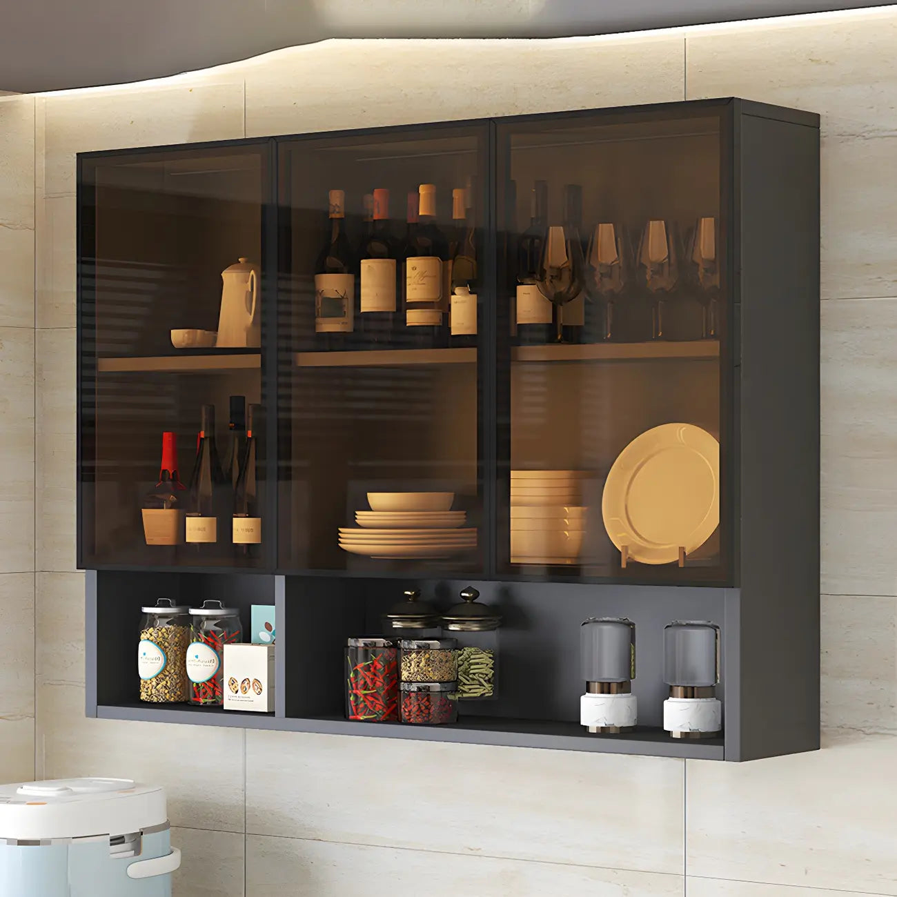 vaisselier mural en bois gris pour cuisine