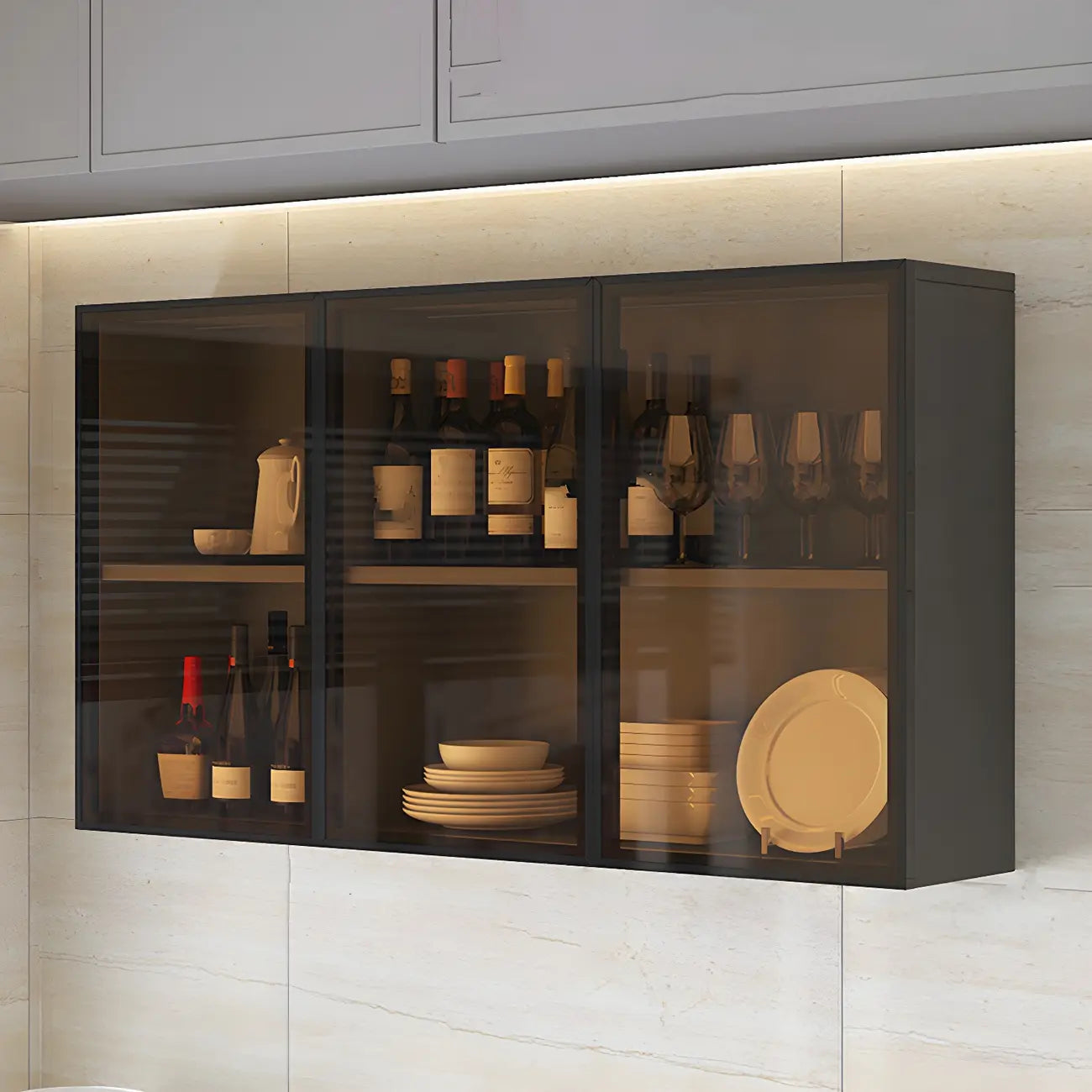 vaisselier mural en bois gris pour cuisine