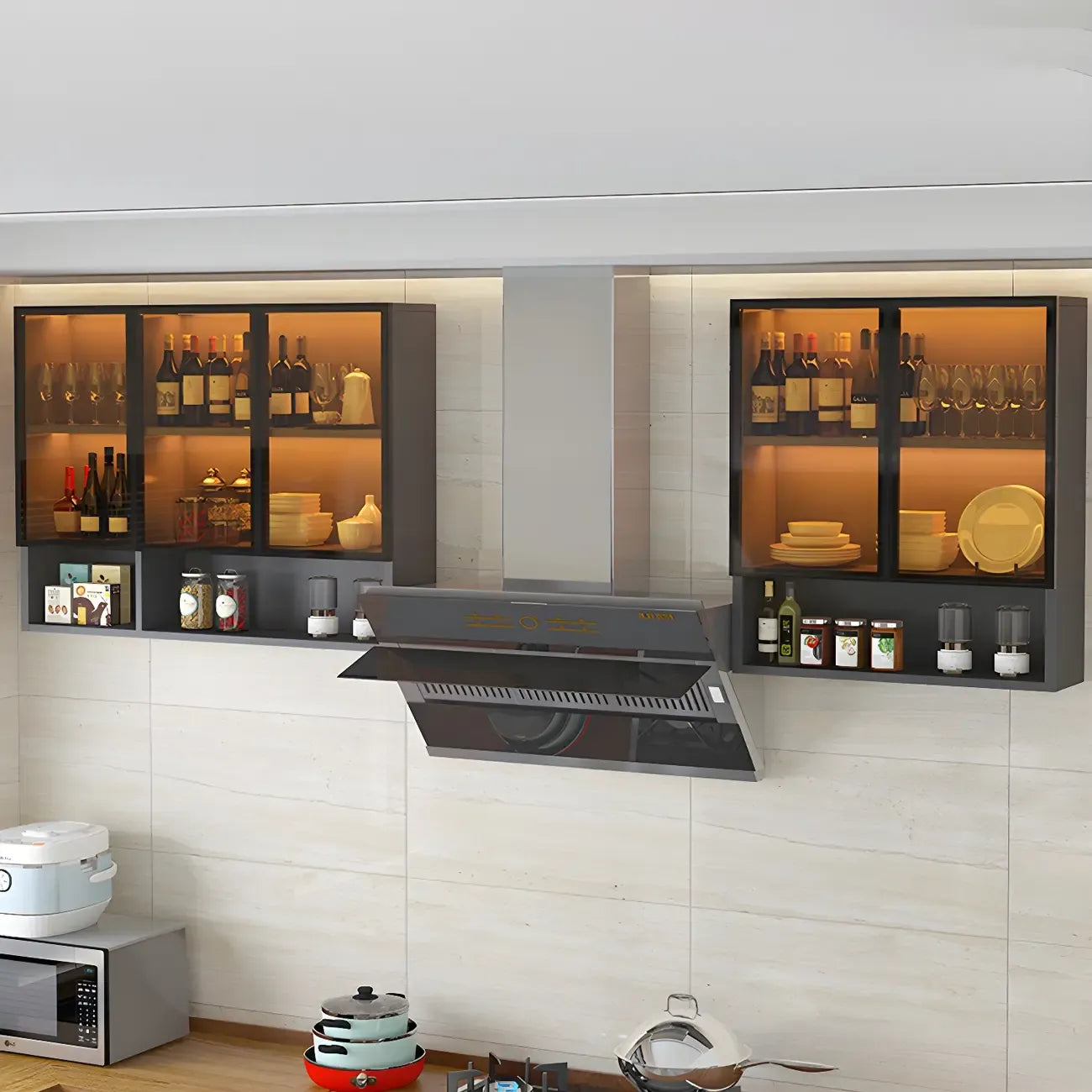 vaisselier mural en bois gris pour cuisine