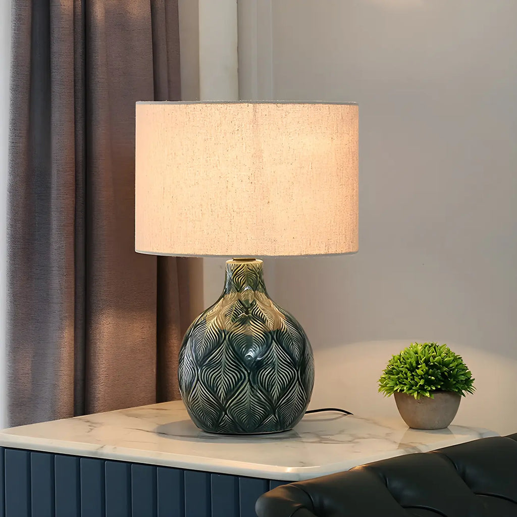 Lampe de chevet LED en céramique verte exquise, idéale pour les yeux.