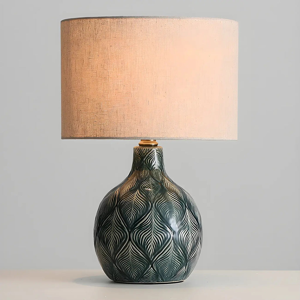 Lampe de chevet LED en céramique verte exquise, idéale pour les yeux.