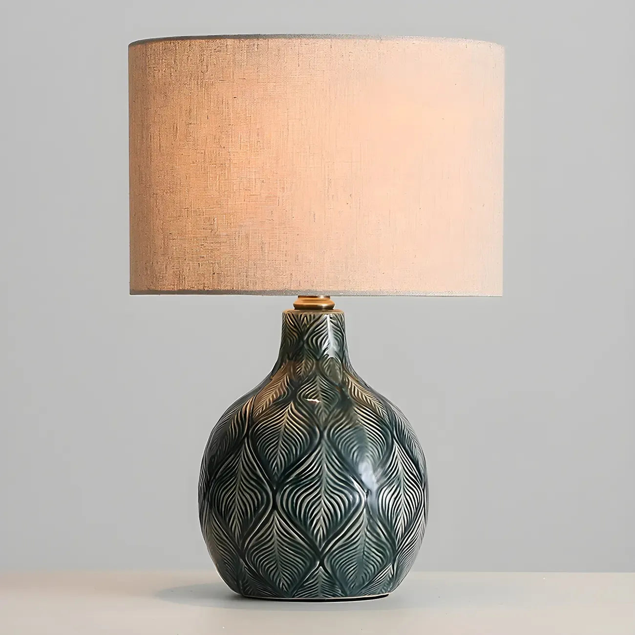 Lampe de chevet LED en céramique verte exquise, idéale pour les yeux.