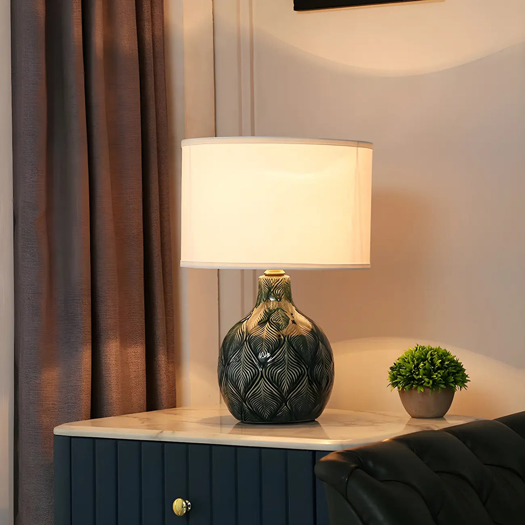 Lampe de chevet LED en céramique verte exquise, idéale pour les yeux.