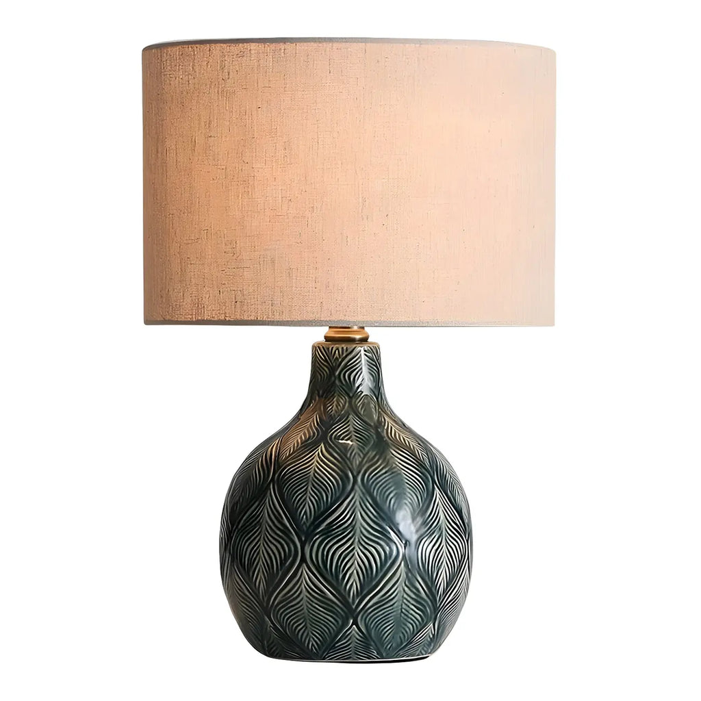 Lampe de chevet LED en céramique verte exquise, idéale pour les yeux.