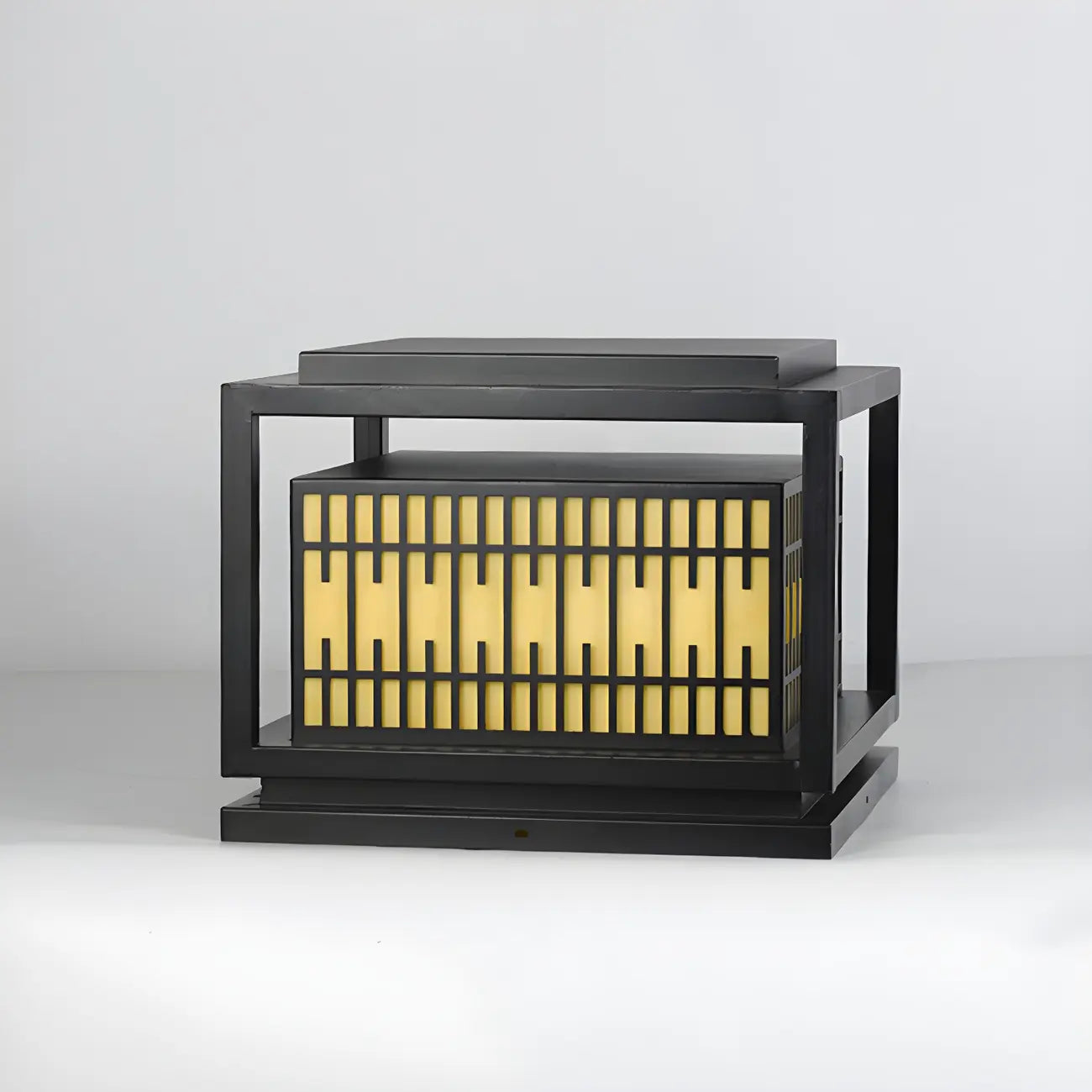 Lanterne rectangulaire en métal noir, design de poteau, embout lumineux
