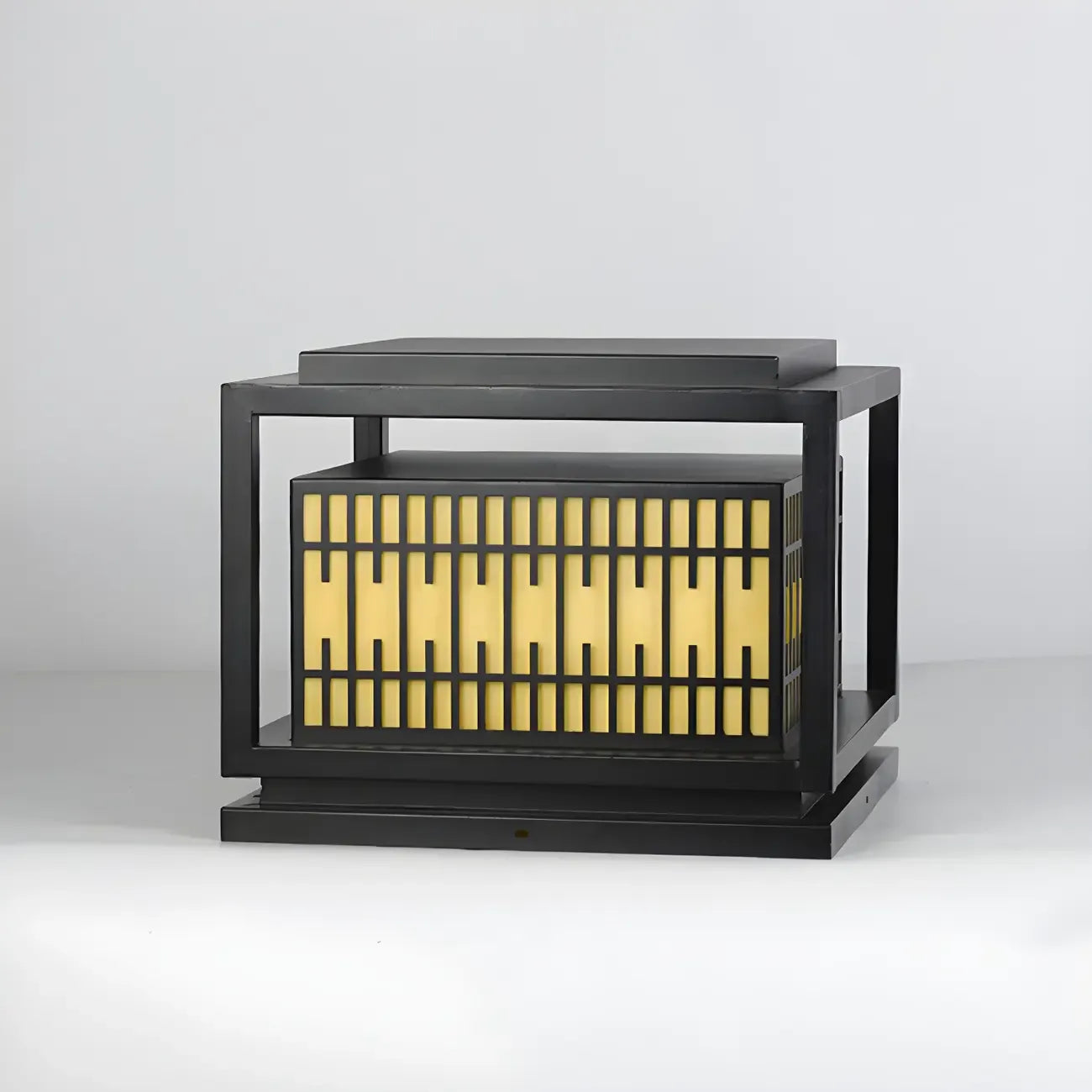 Lanterne rectangulaire en métal noir, design de poteau, embout lumineux