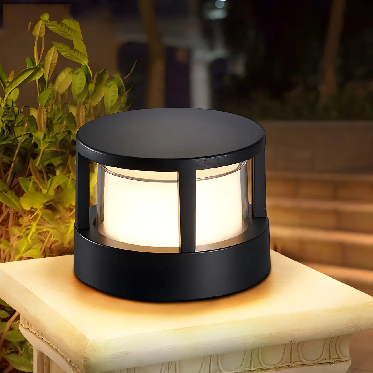 Lampe de poteau cylindrique en métal noir câblée