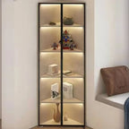Vitrine d'angle moderne en métal gris et bois avec porte vitrée