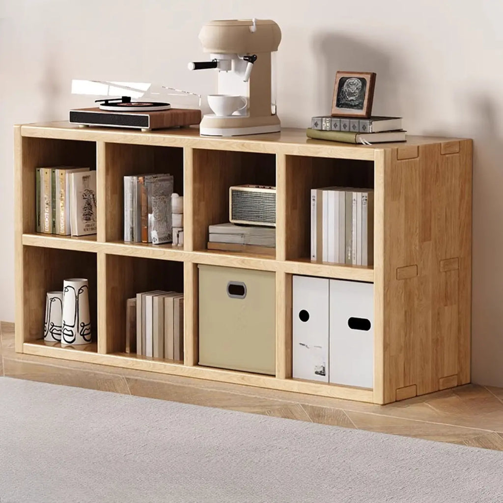 Bibliothèque horizontale moderne en bois à 8 cubes, finition naturelle