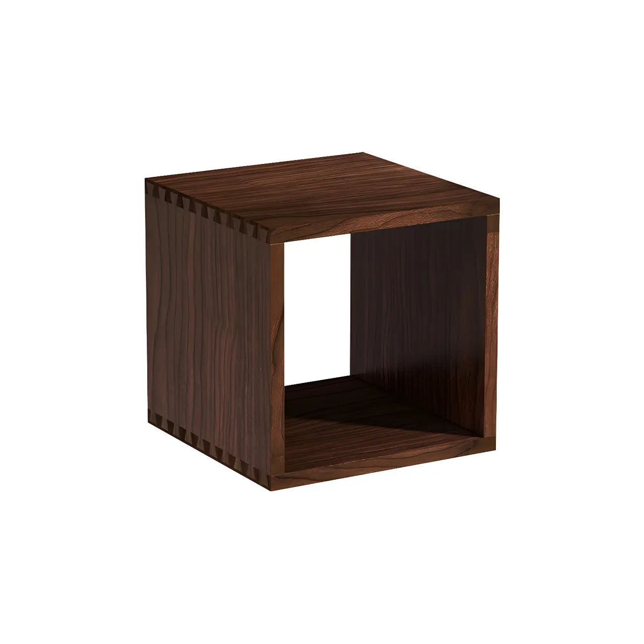 Bibliothèque cubique géométrique minimaliste en bois massif à dos ouvert
