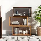 Bibliothèque cubique géométrique minimaliste en bois massif à dos ouvert