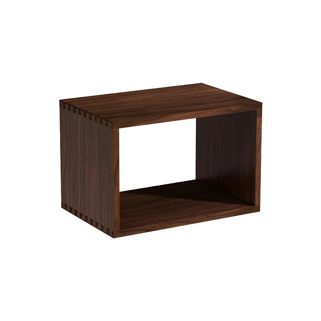 Bibliothèque cubique géométrique minimaliste en bois massif à dos ouvert