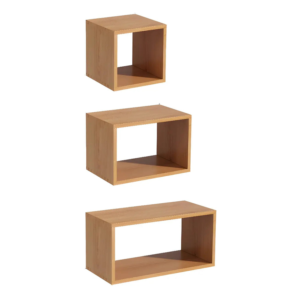 Bibliothèque cubique géométrique minimaliste en bois massif à dos ouvert