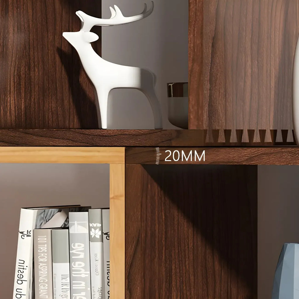 Bibliothèque cubique géométrique minimaliste en bois massif à dos ouvert
