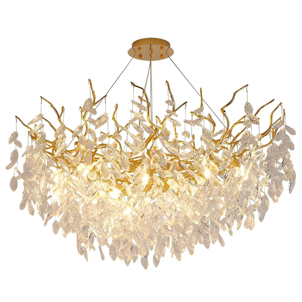 Lustre élégant en cristal doré à branches réglables en hauteur