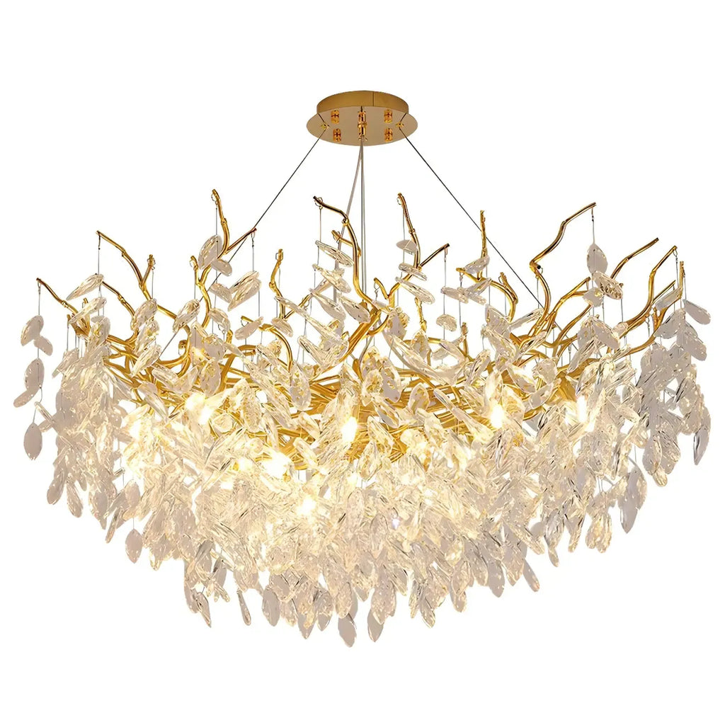 Lustre élégant en cristal doré à branches réglables en hauteur