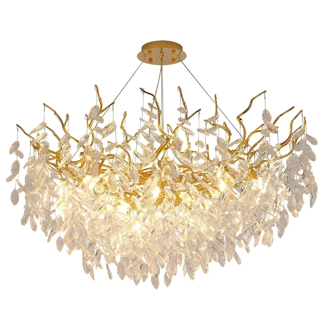 Lustre élégant en cristal doré à branches réglables en hauteur