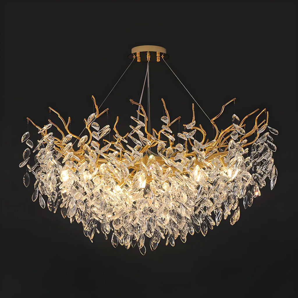 Lustre élégant en cristal doré à branches réglables en hauteur
