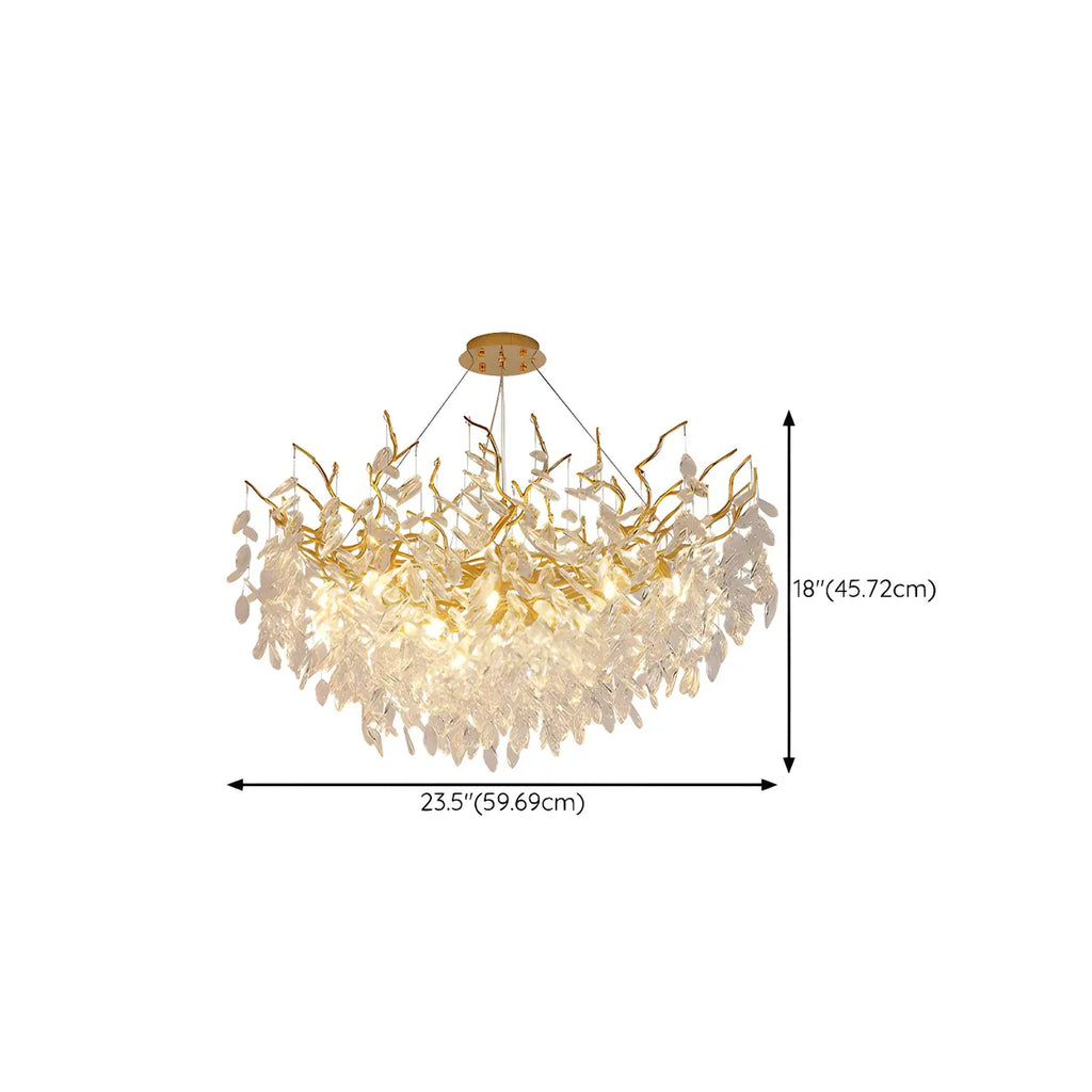 Lustre élégant en cristal doré à branches réglables en hauteur