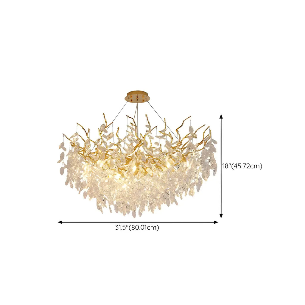 Lustre élégant en cristal doré à branches réglables en hauteur