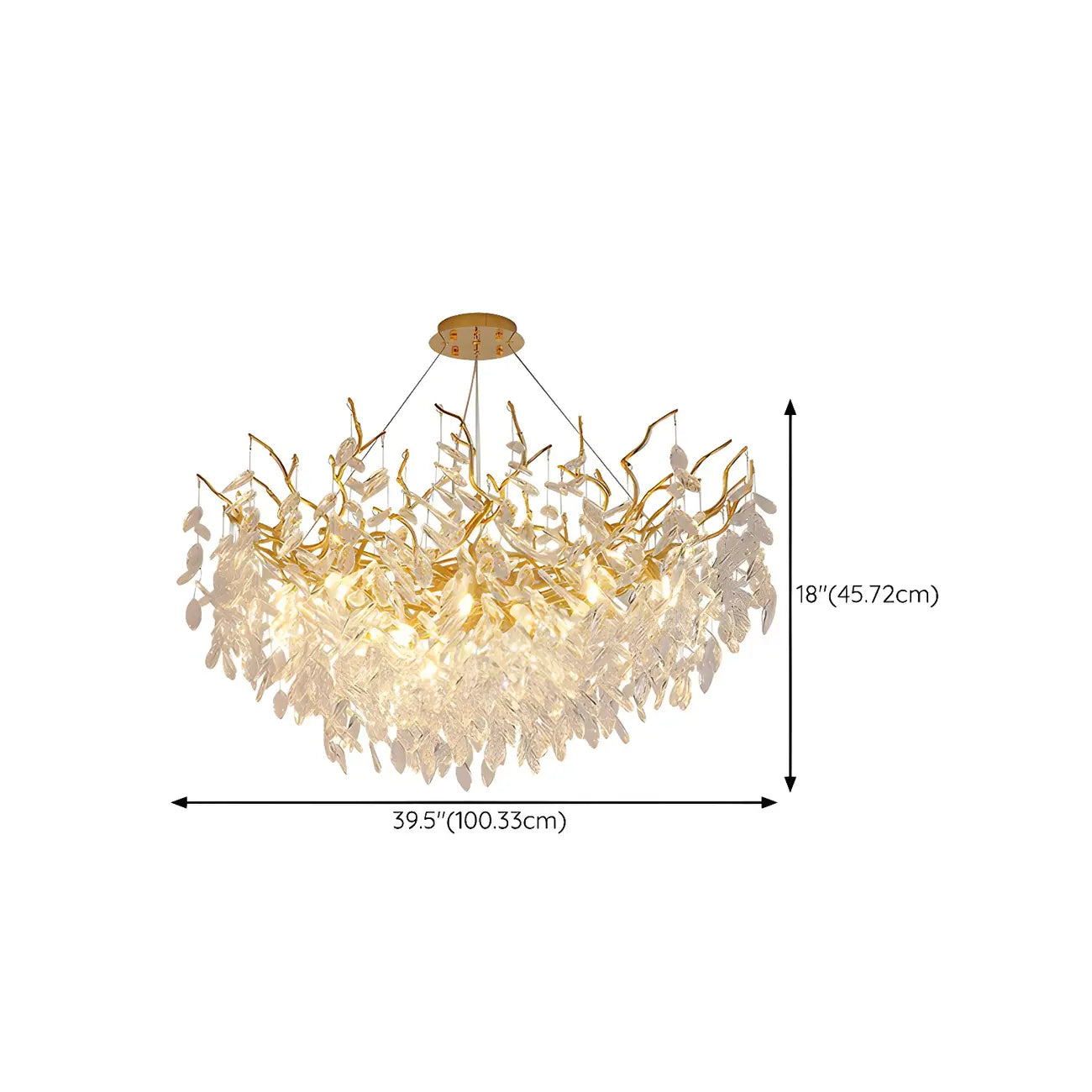 Lustre élégant en cristal doré à branches réglables en hauteur