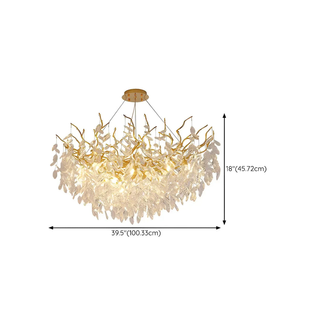 Lustre élégant en cristal doré à branches réglables en hauteur