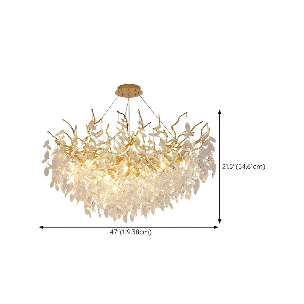 Lustre élégant en cristal doré à branches réglables en hauteur