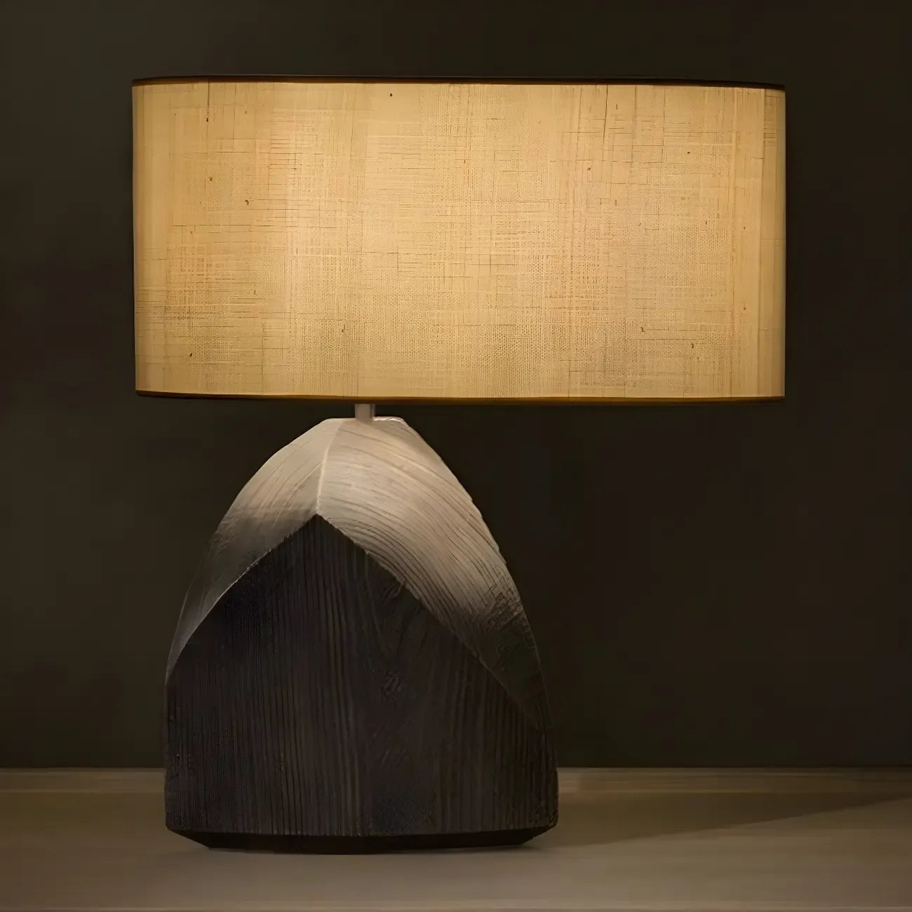 Lampada da Tavolo Comodino con LED, in Legno Naturale e Tessuto, Stile Japandi