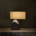 Lampada da Tavolo Comodino con LED, in Legno Naturale e Tessuto, Stile Japandi