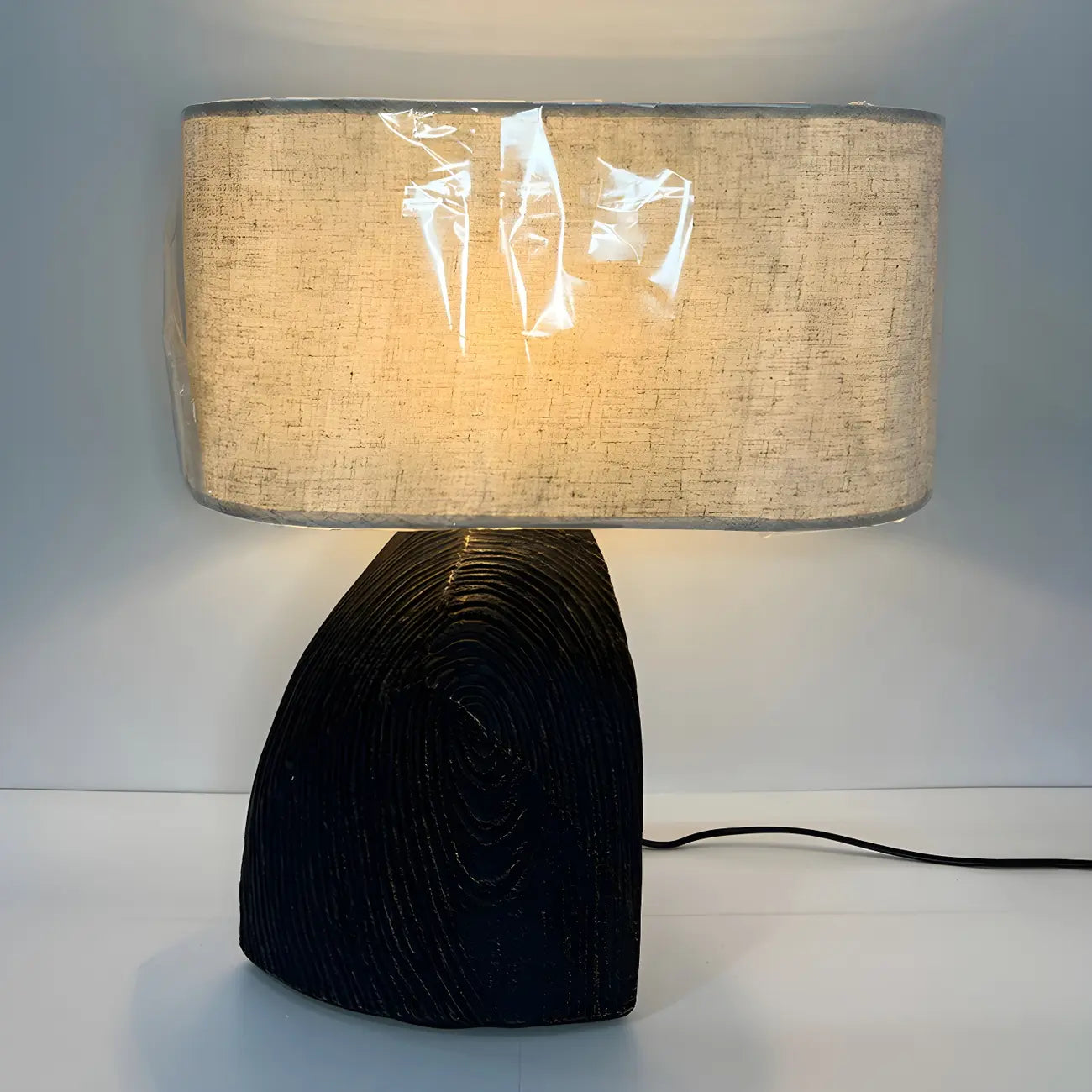 Lampada da Tavolo Comodino con LED, in Legno Naturale e Tessuto, Stile Japandi