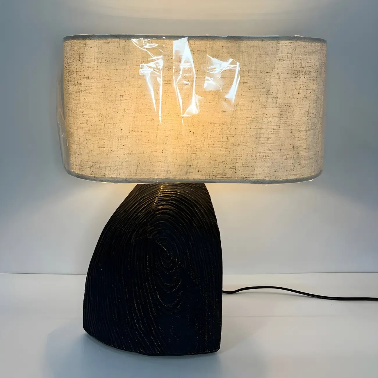 Lampada da Tavolo Comodino con LED, in Legno Naturale e Tessuto, Stile Japandi
