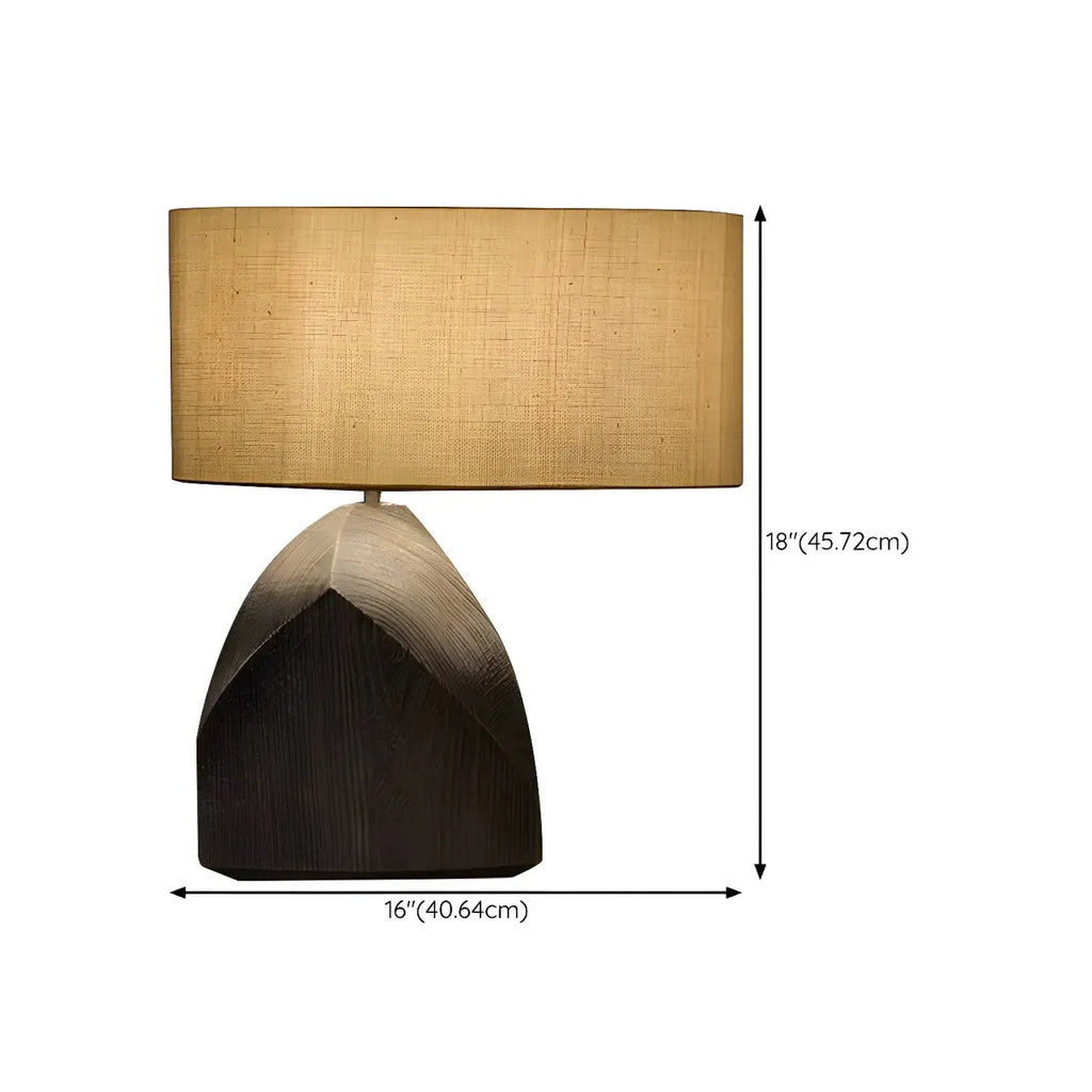 Lampada da Tavolo Comodino con LED, in Legno Naturale e Tessuto, Stile Japandi