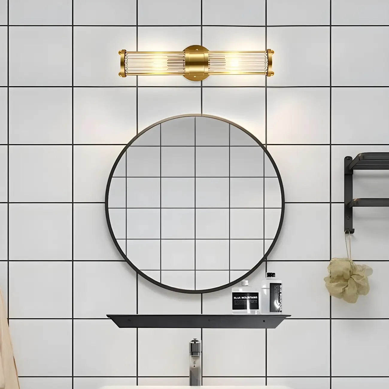 Applique murale cylindrique dorée moderne avec cristal pour salle de bain