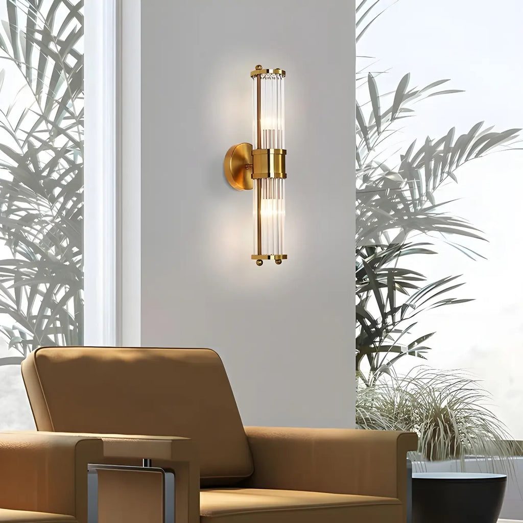 Applique murale cylindrique dorée moderne avec cristal pour salle de bain