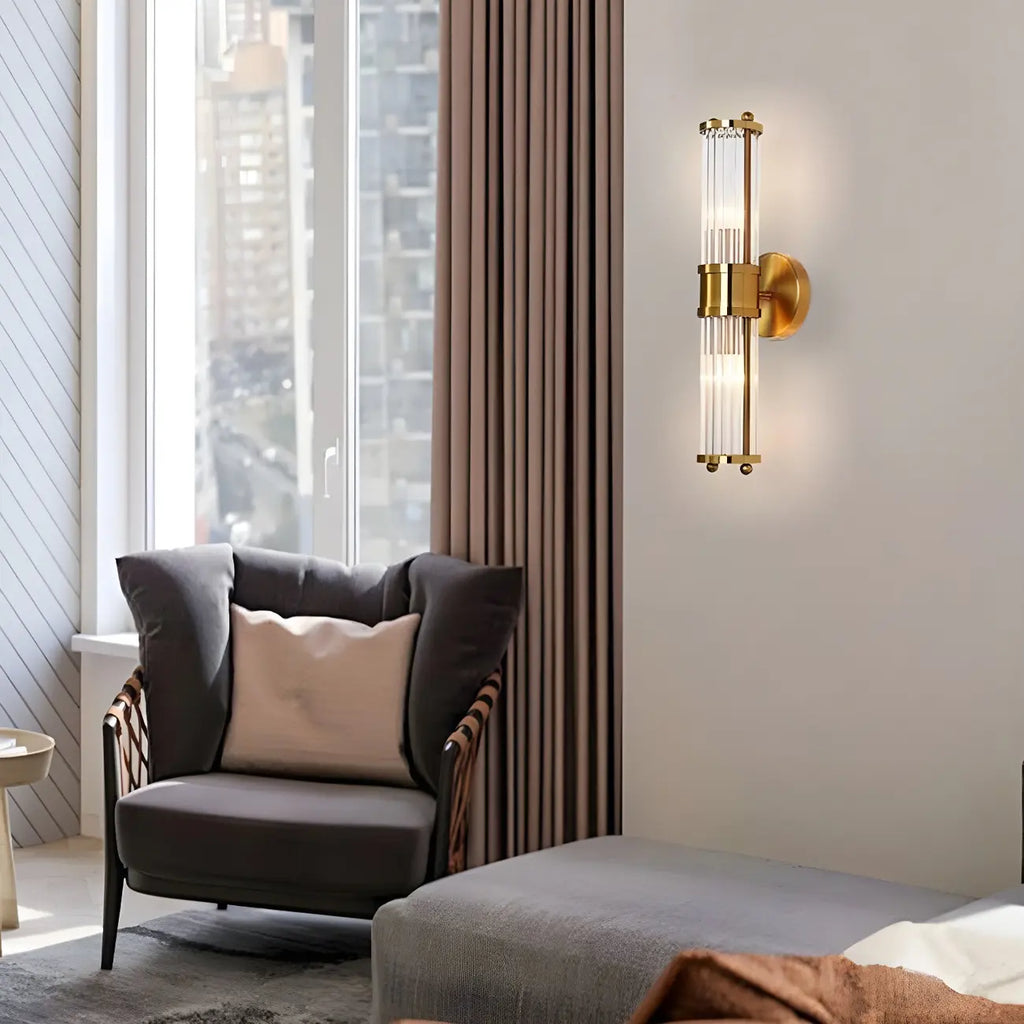 Applique murale cylindrique dorée moderne avec cristal pour salle de bain