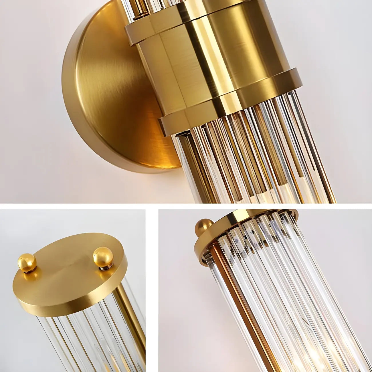 Applique murale cylindrique dorée moderne avec cristal pour salle de bain