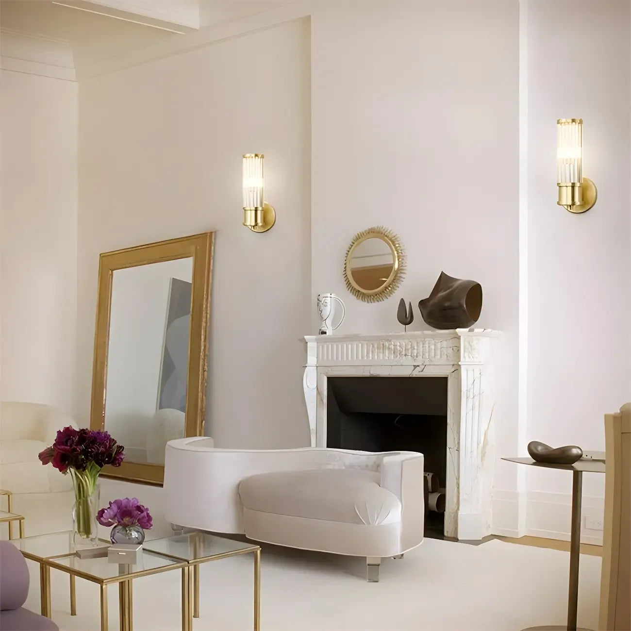 Applique murale cylindrique dorée moderne avec cristal pour salle de bain