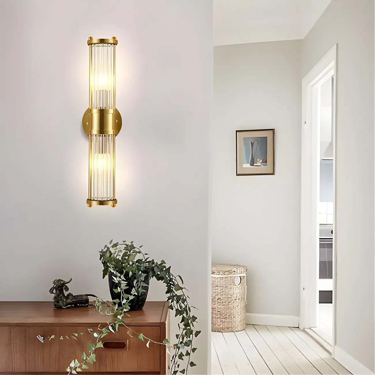 Applique murale cylindrique dorée moderne avec cristal pour salle de bain