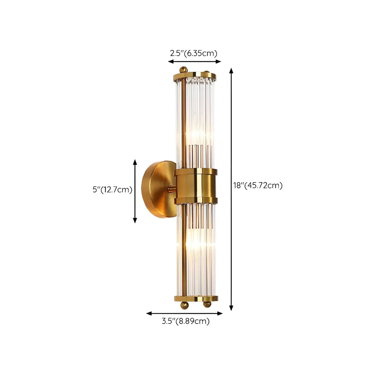 Applique murale cylindrique dorée moderne avec cristal pour salle de bain