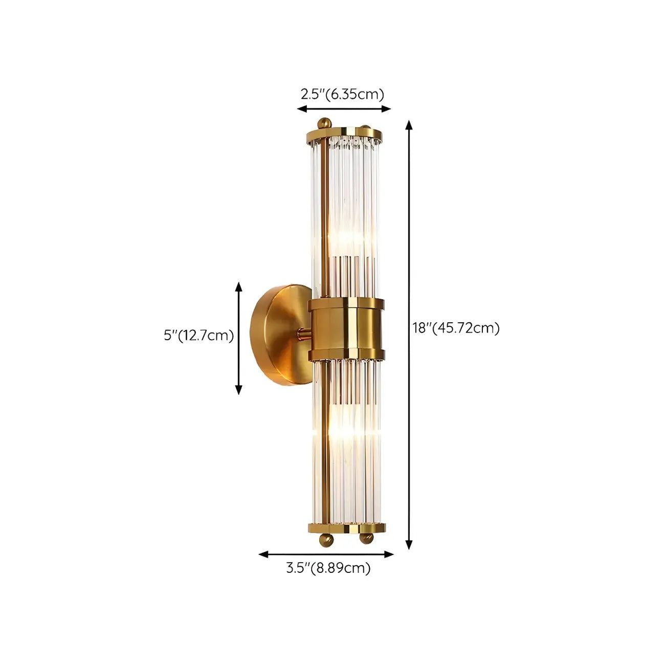 Applique murale cylindrique dorée moderne avec cristal pour salle de bain