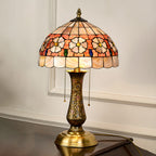 Lampada da tavolo a 2 luci a forma di cupola in vetro colorato ottone anticato