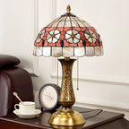 Lampada da tavolo a 2 luci a forma di cupola in vetro colorato ottone anticato