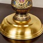 Lampada da tavolo a 2 luci a forma di cupola in vetro colorato ottone anticato