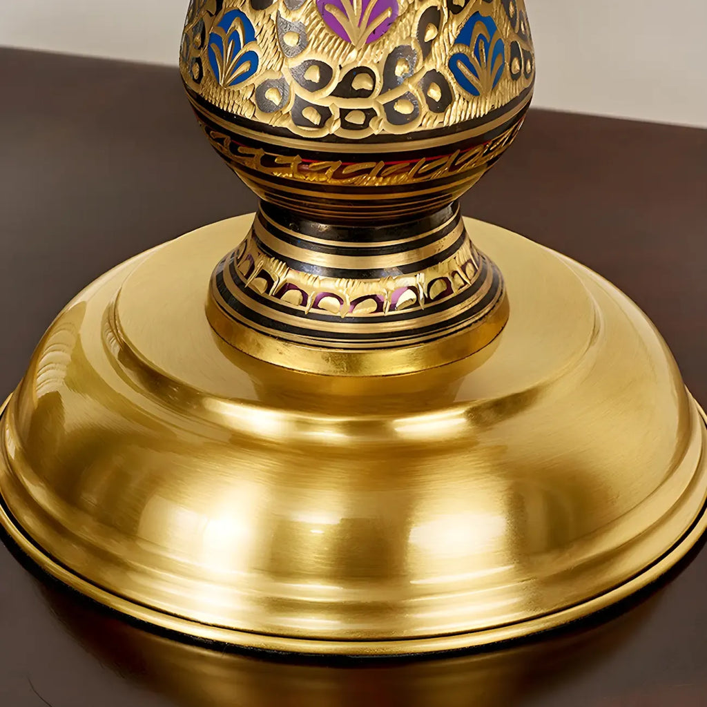 Lampada da tavolo a 2 luci a forma di cupola in vetro colorato ottone anticato